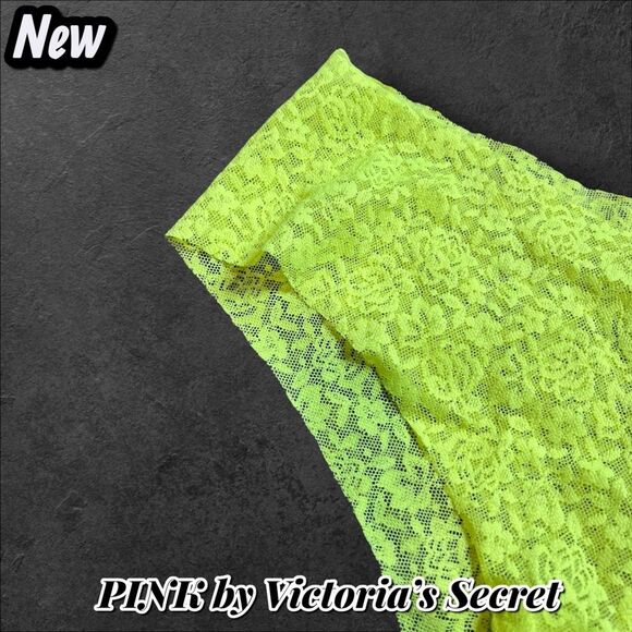 New PINK by Victoria’s Secret Allover Lace Cheekster – Neon Yellow, Size L - Picture 2 of 4